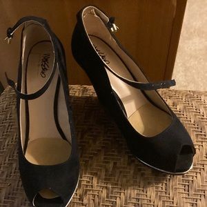 Mossimo tall wedges. Man made black suede look. 4 1/2 inch heel